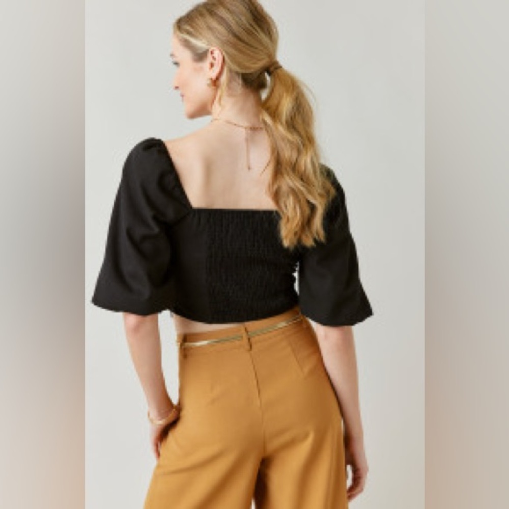 NWT Milly Linen Puff Sleeve Crop Top - Picture 3 of 8
